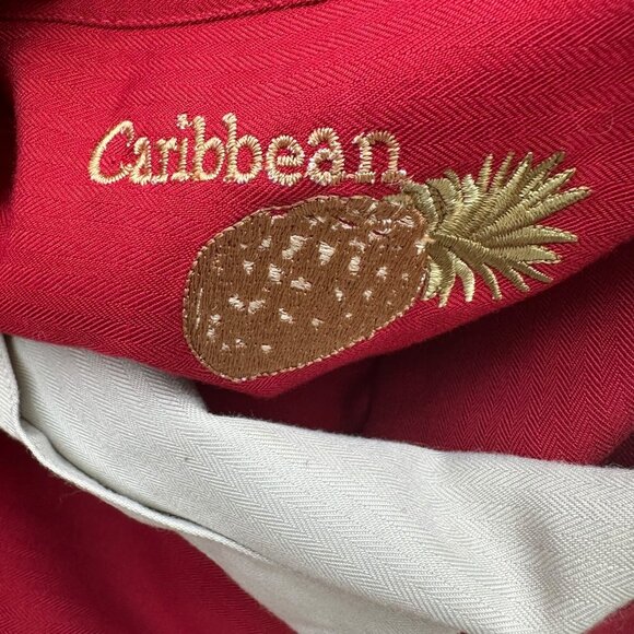 Caribbean Mens M Maroon Ivory Tropical Shirt Beach Resort Wear Button Up Collar - Picture 10 of 12